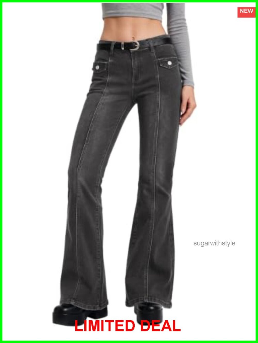 Mid Rise Flare Bootcut Jeans Stretch Denim Wide Leg Y2K Distressed